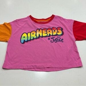 Justice Girls Y2K  Airheads Pink Color Block Cropped T-Shirt Tee Shirt Large